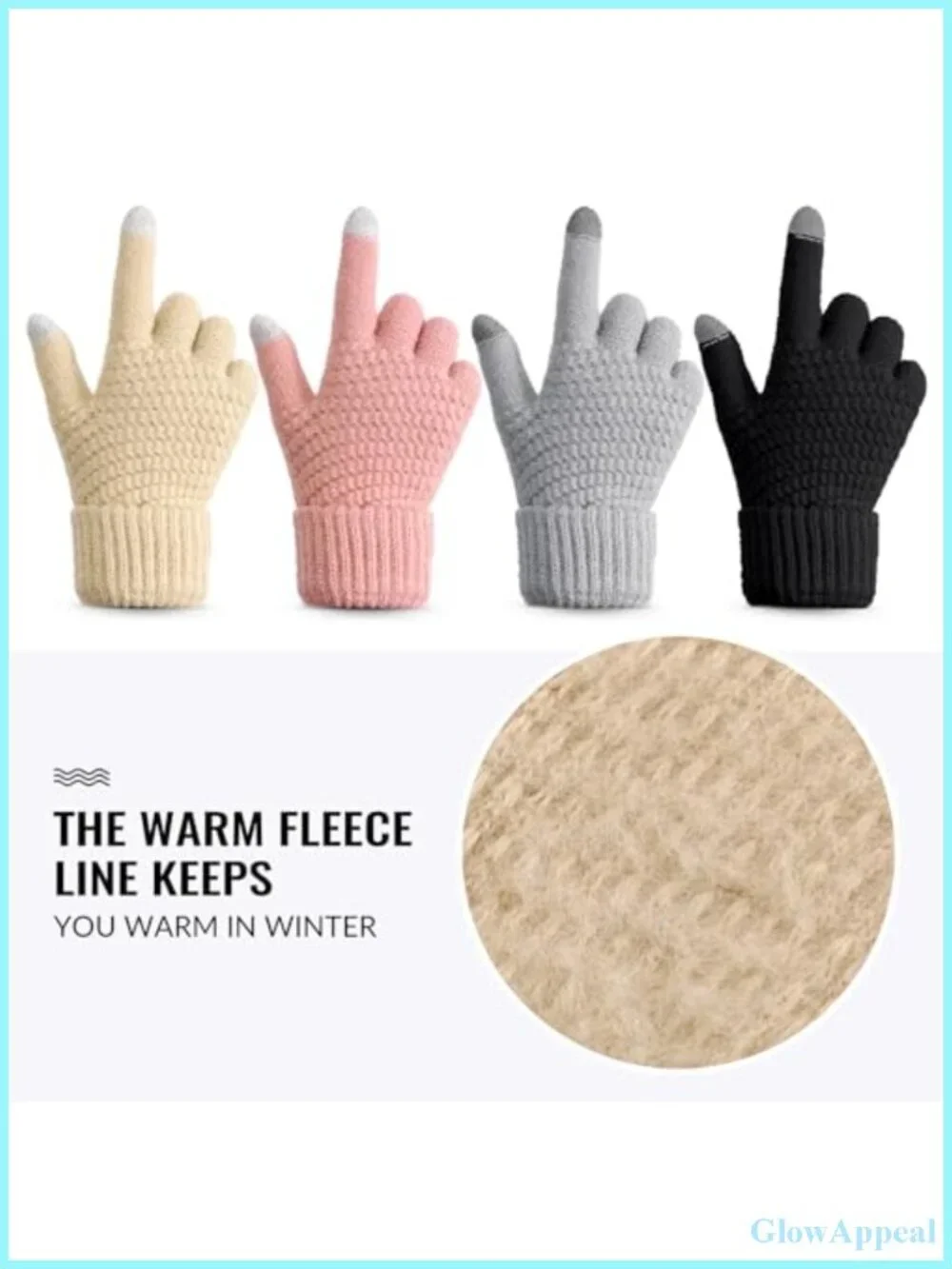Touchscreen Winter Gloves for Women, Warm Knit Gloves with Elastic Cuff, 4 Pack